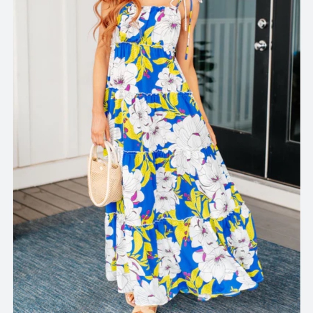 Floral Blue Tiered Maxi Dress